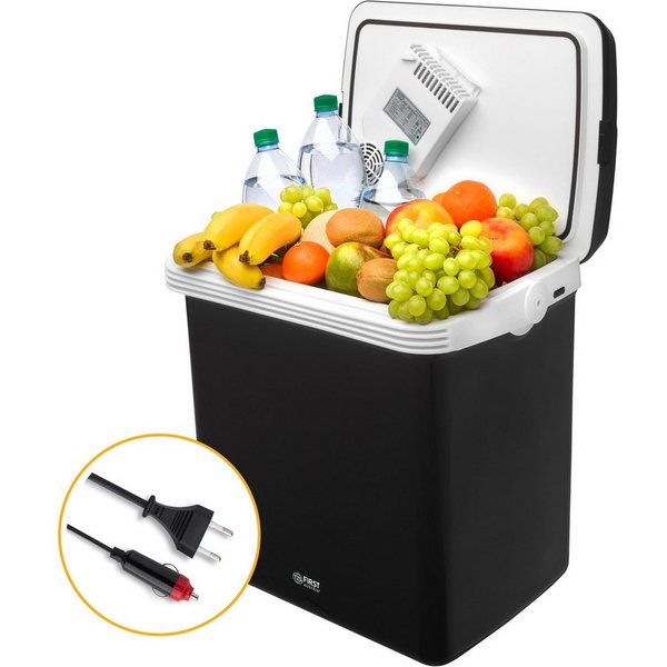 TZS FIRST AUSTRIA Elektrische Kühlbox 32L, Mini-Kühlschrank, 12V /230V Anschluss, 12-V-Stecker fürs Auto, für Camping, Festivals, Reisen, mit Kühl- und Warmhalt