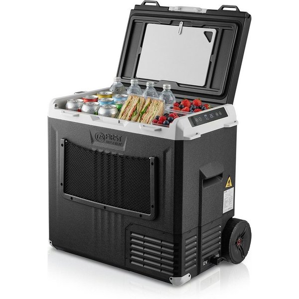 TZS FIRST AUSTRIA Elektrische Kühlbox Kompressor 50L, 12V / 230V Anschluss, App-Steuerung, Trolleyfunktion, Bis -20 °C, ECO & MAX Modus, inkl. Schneidebrett & F