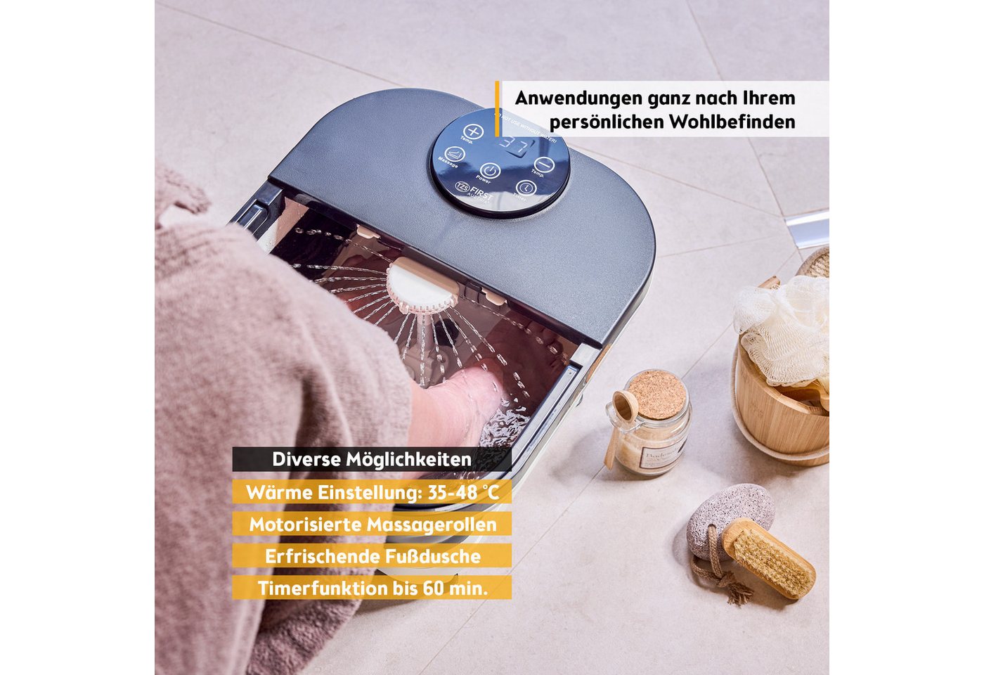 TZS FIRST AUSTRIA Fußmassagegerät 500W, Fußbad mit Fernbedienung & 6 Shiatsu-Rollen, Bis Größe 47, Faltbares Fußsprudelbad mit Heizfunktion, Timer & LED-Display – Bild 4 von 5
