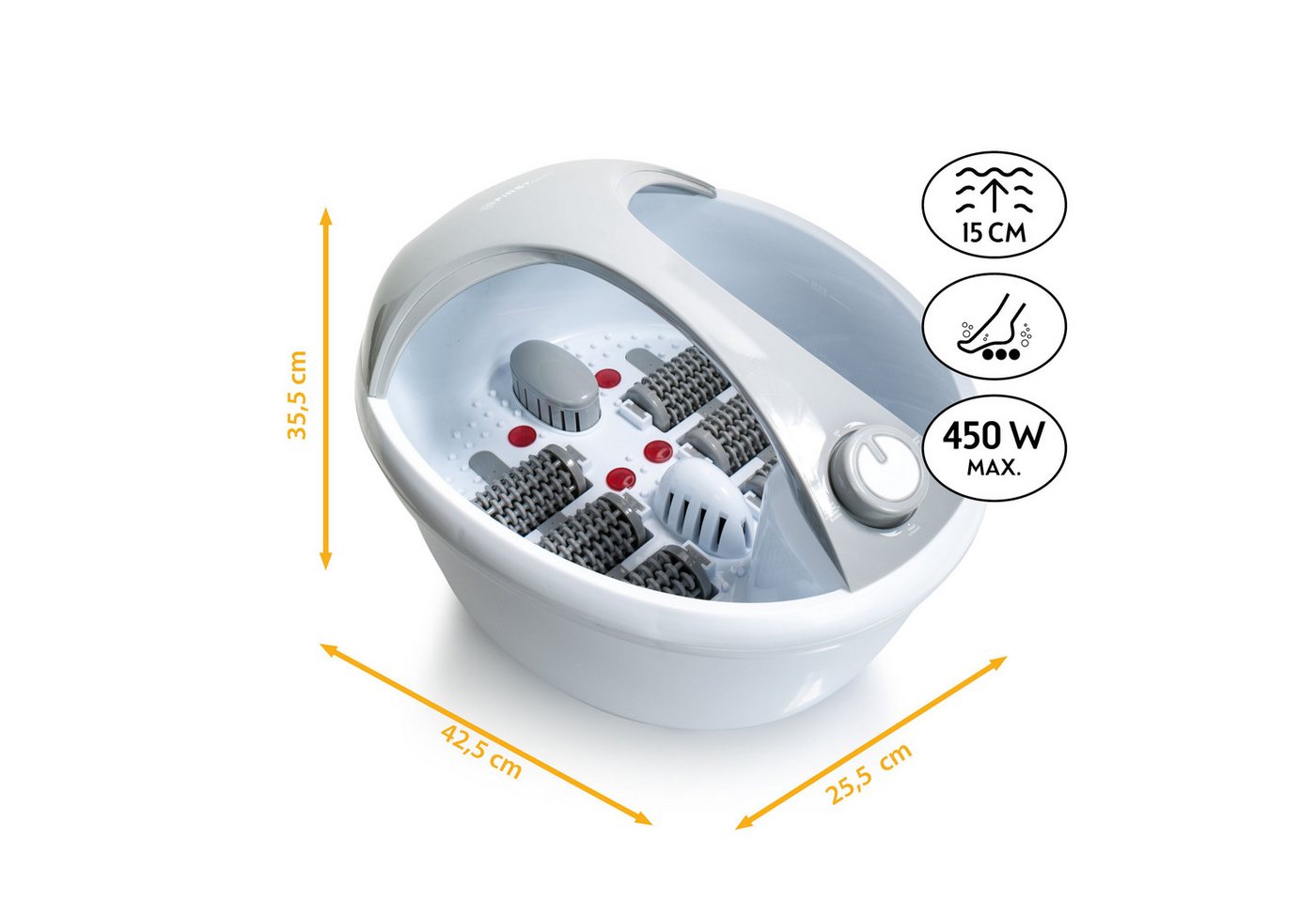 TZS FIRST AUSTRIA Fußmassagegerät mit Massagefunktion, 450W, bis 45°C, 6 Massagewalzen, Fußbad mit Infrarot- und Heizfunktion, Griff, Aromabox – Bild 3 von 5