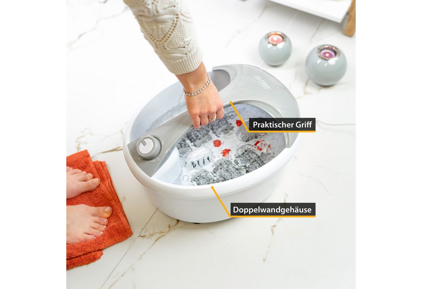 TZS FIRST AUSTRIA Fußmassagegerät mit Massagefunktion, 450W, bis 45°C, 6 Massagewalzen, Fußbad mit Infrarot- und Heizfunktion, Griff, Aromabox – Bild 5 von 5