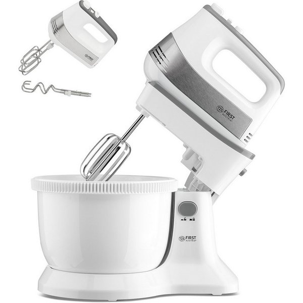 TZS FIRST AUSTRIA Handmixer mit Schüssel 3,5L, Küchen- und Knetmaschine 500W, 500 W, 1 Paar Knethaken, 2 Rührbesen, Rührschüssel