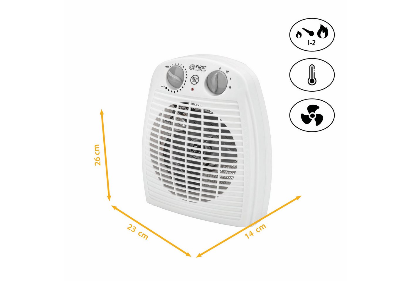 TZS FIRST AUSTRIA Heizlüfter Heizlüfter mit Kaltluftventilator, Thermostat, Überhitzungsschutz, 2 Heizstufen, Heizstrahler, Tragegriff, Weiß – Bild 2 von 5