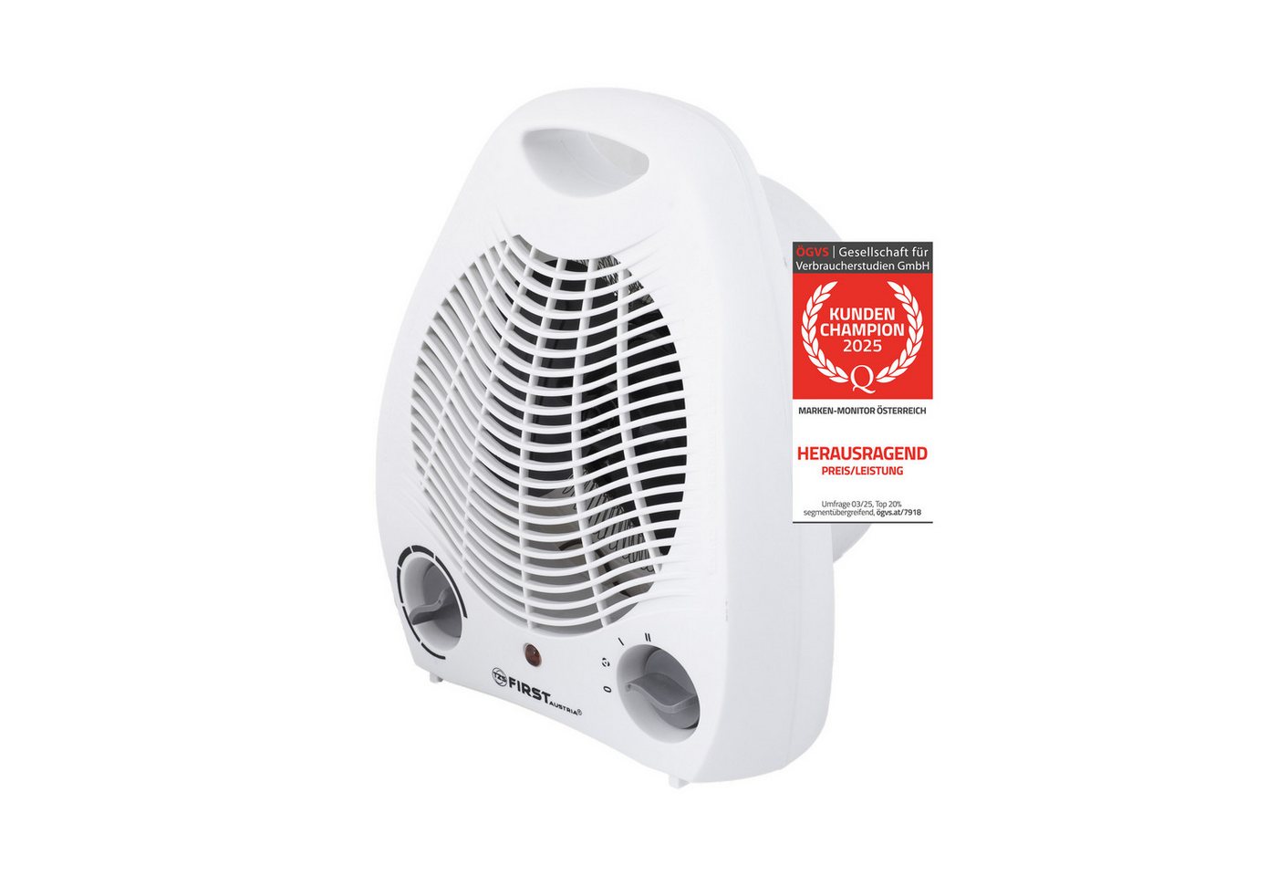 TZS FIRST AUSTRIA Heizstrahler Heizlüfter, 2 Heizleistungsstufe, 1000W-2000W, Lüfterfunktion, Überhitzungsschutz, Tragegriff, Weiß/Grau – Bild 2 von 5