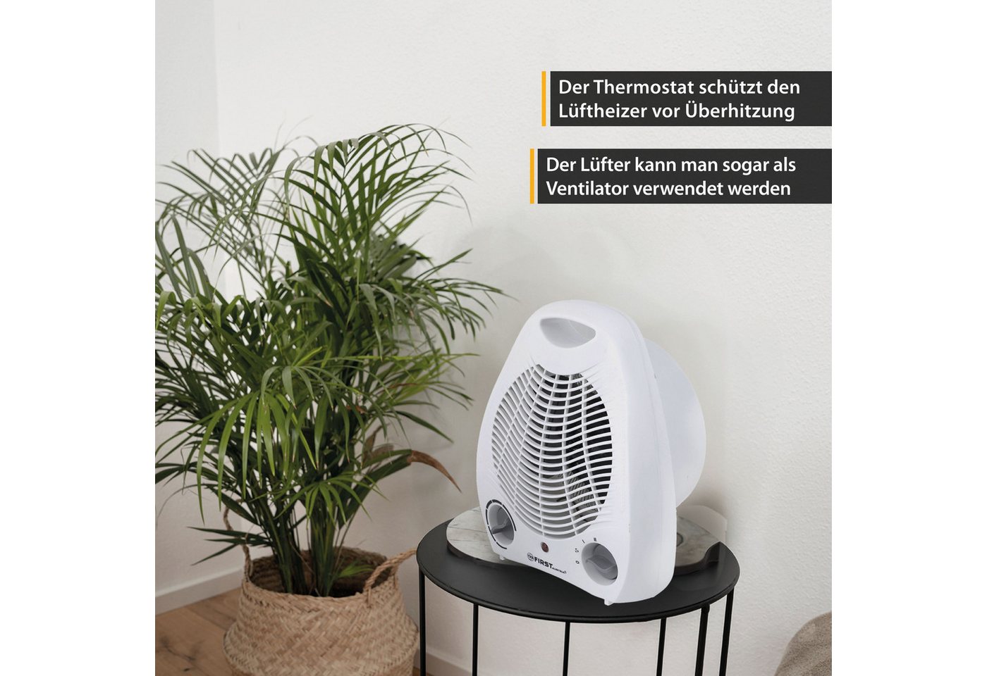 TZS FIRST AUSTRIA Heizstrahler Heizlüfter, 2 Heizleistungsstufe, 1000W-2000W, Lüfterfunktion, Überhitzungsschutz, Tragegriff, Weiß/Grau – Bild 5 von 5