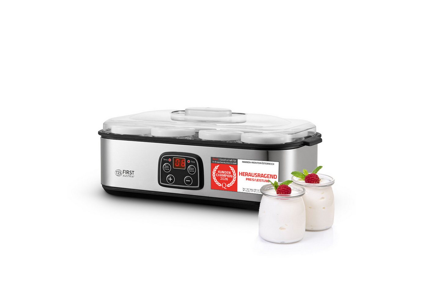 TZS FIRST AUSTRIA Joghurtbereiter Elektischer Joghurtbereiter, Joghurt Maker, 25 W, 8 Gläser, 190 ml, LCD-Display, Temperatureinstellung, Timer- und Auto-Stop-F – Bild 2 von 5