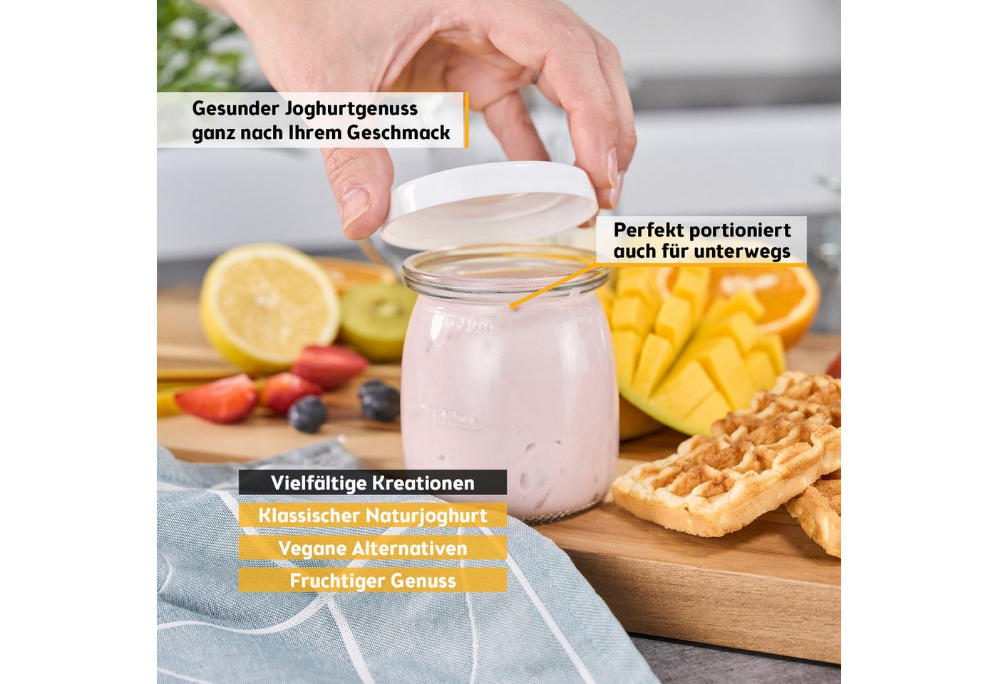 TZS FIRST AUSTRIA Joghurtbereiter Elektischer Joghurtbereiter, Joghurt Maker, 25 W, 8 Gläser, 190 ml, LCD-Display, Temperatureinstellung, Timer- und Auto-Stop-F – Bild 5 von 5
