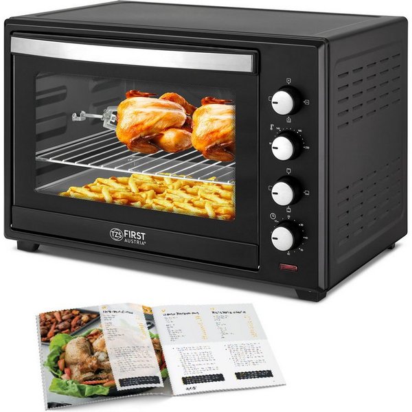 TZS FIRST AUSTRIA Minibackofen 60L 2000W, Premium-X Coating, Temperaturregelung bis 230°C, 60 Min Timer, 4 Einschubhöhen, Umluftfunktion, Backofenbeleuchtung