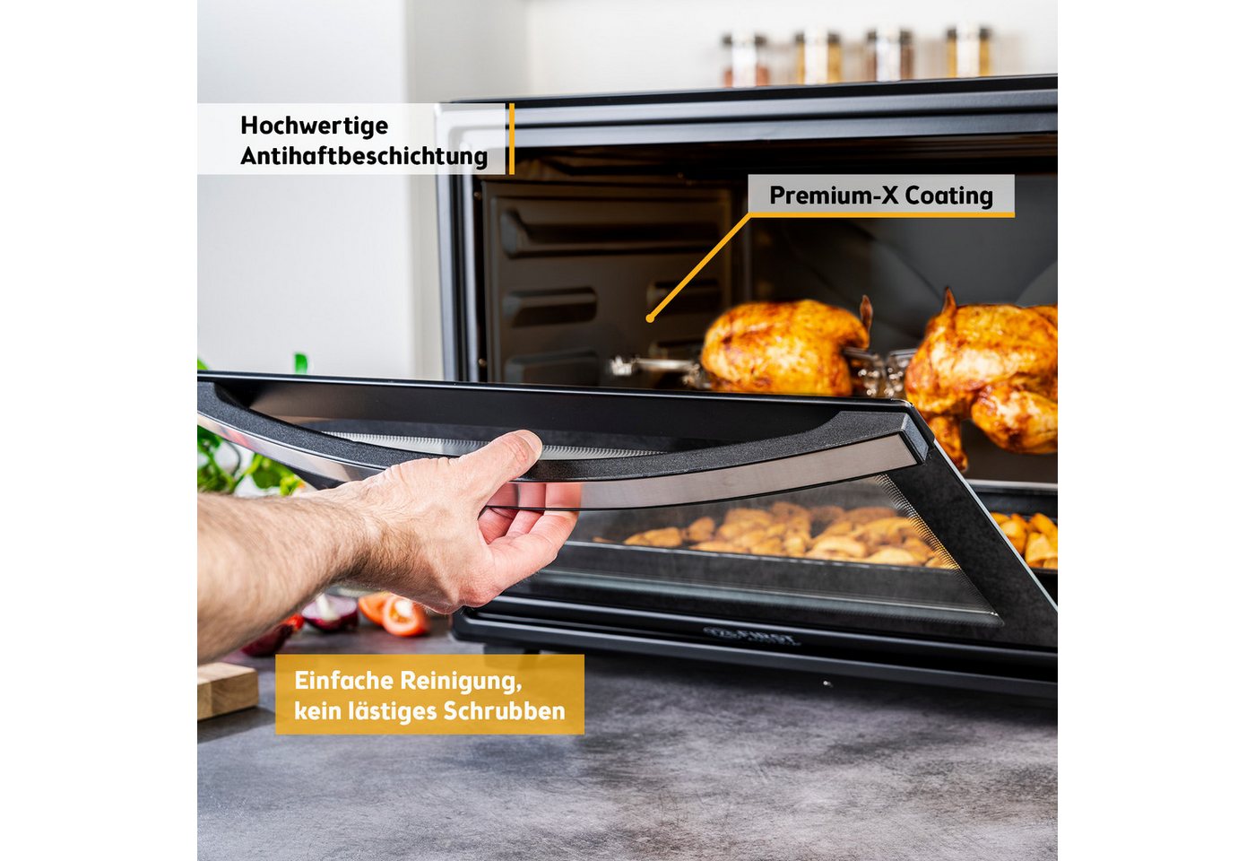 TZS FIRST AUSTRIA Minibackofen 60L 2000W, Premium-X Coating, Temperaturregelung bis 230°C, 60 Min Timer, 4 Einschubhöhen, Umluftfunktion, Backofenbeleuchtung – Bild 5 von 5