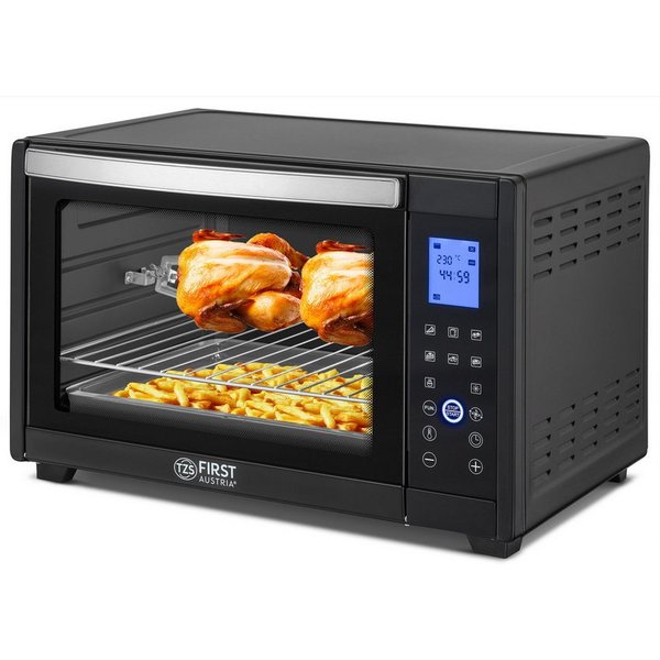 TZS FIRST AUSTRIA Minibackofen Digital 45L, 2000W, Antihaftbeschichtung,Temperaturregelung, Umluft, 40-230°C, 180 Min. Timer, Doppelverglasung, Drehspieß & Krüm