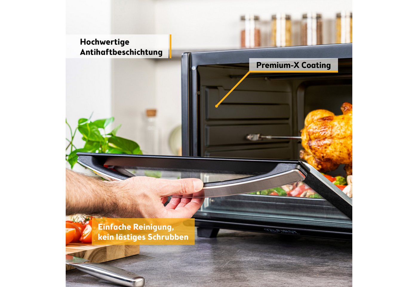 TZS FIRST AUSTRIA Minibackofen Digital 45L, 2000W, Antihaftbeschichtung,Temperaturregelung, Umluft, 40-230°C, 180 Min. Timer, Doppelverglasung, Drehspieß & Krüm – Bild 5 von 5