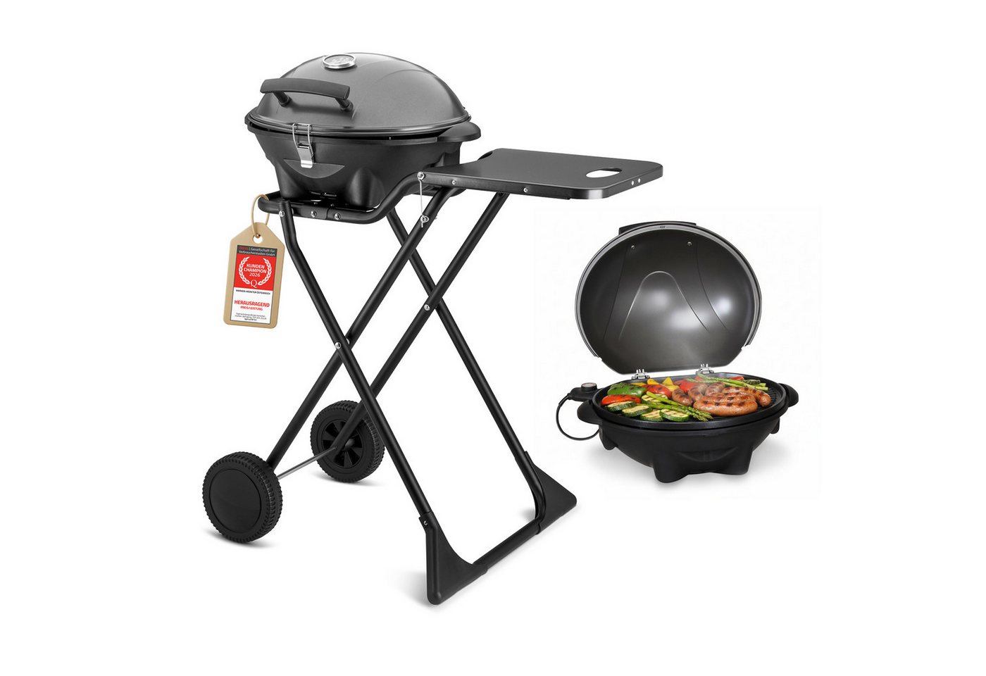 TZS FIRST AUSTRIA Standgrill 2in1 2400W, Elektrisch & Klappbar, Trolley-Grill mit Thermometer, 2400 W, Standgrill mit Windschutzhaube, 2,9m Kabel und Antihaft-G – Bild 2 von 5