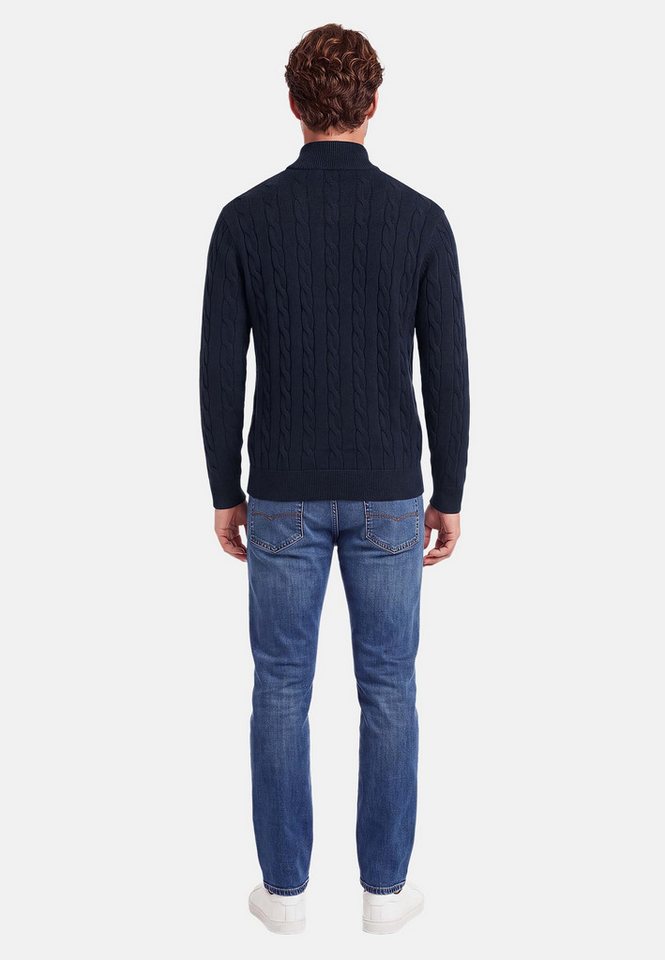 U.S. Polo Assn. Rundhalspullover Herren Halfzip Pullover mit Zopfmuster und Stehkragen 100% Baumwolle, weich, klassischer Zopfstrick-Look mit Half-Zip – Bild 4 von 5