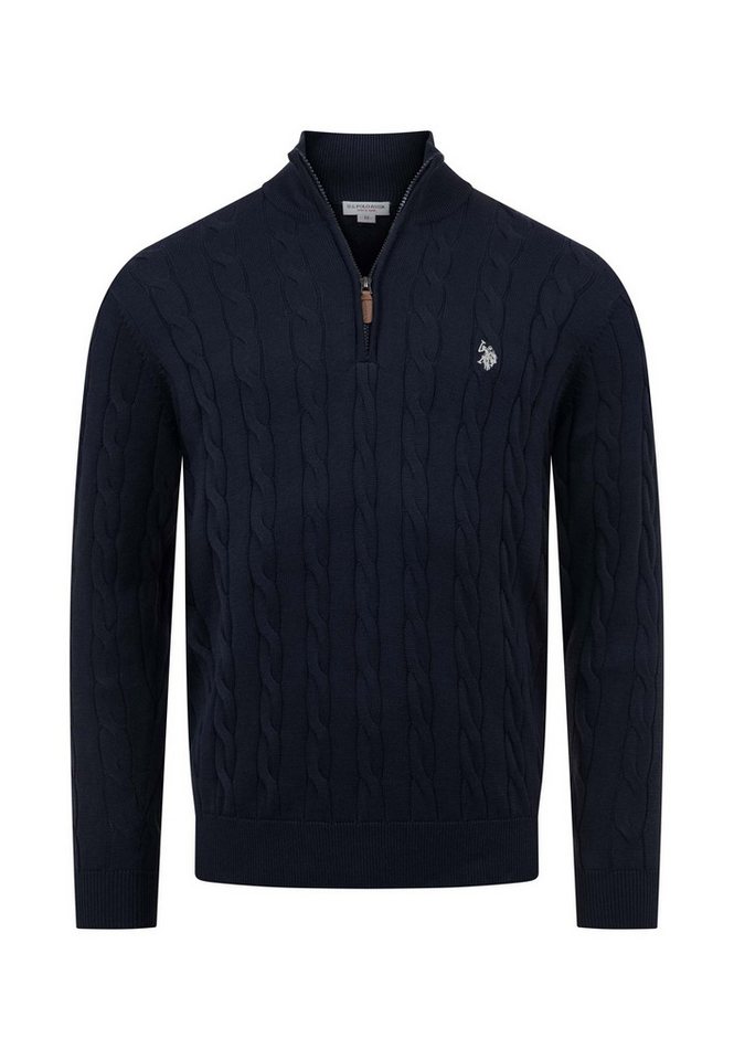 U.S. Polo Assn. Rundhalspullover Herren Halfzip Pullover mit Zopfmuster und Stehkragen 100% Baumwolle, weich, klassischer Zopfstrick-Look mit Half-Zip – Bild 5 von 5