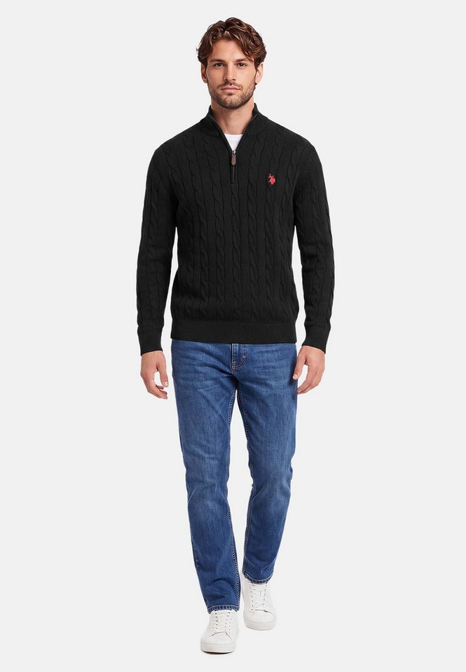 U.S. Polo Assn. Rundhalspullover Herren Halfzip Pullover mit Zopfmuster und Stehkragen 100% Baumwolle, weich, klassischer Zopfstrick-Look mit Half-Zip – Bild 3 von 5