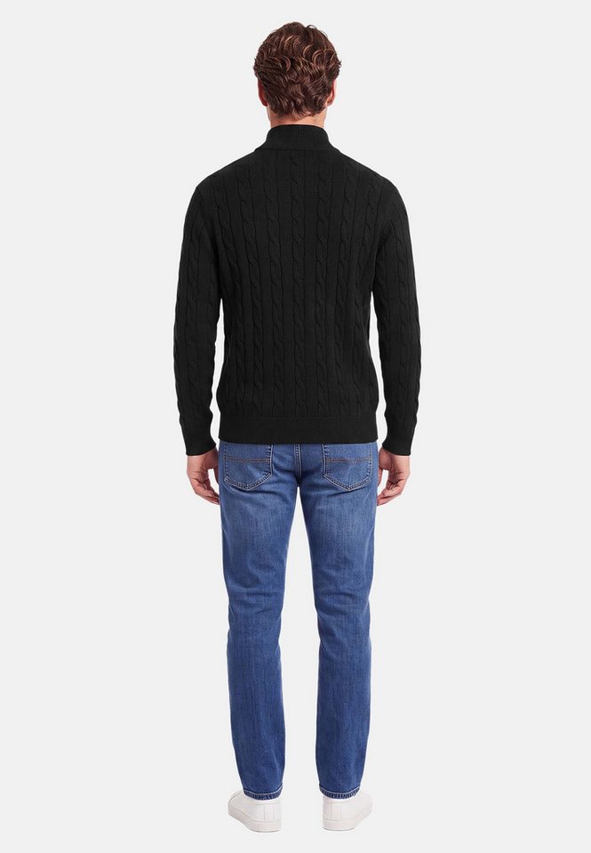U.S. Polo Assn. Rundhalspullover Herren Halfzip Pullover mit Zopfmuster und Stehkragen 100% Baumwolle, weich, klassischer Zopfstrick-Look mit Half-Zip – Bild 4 von 5