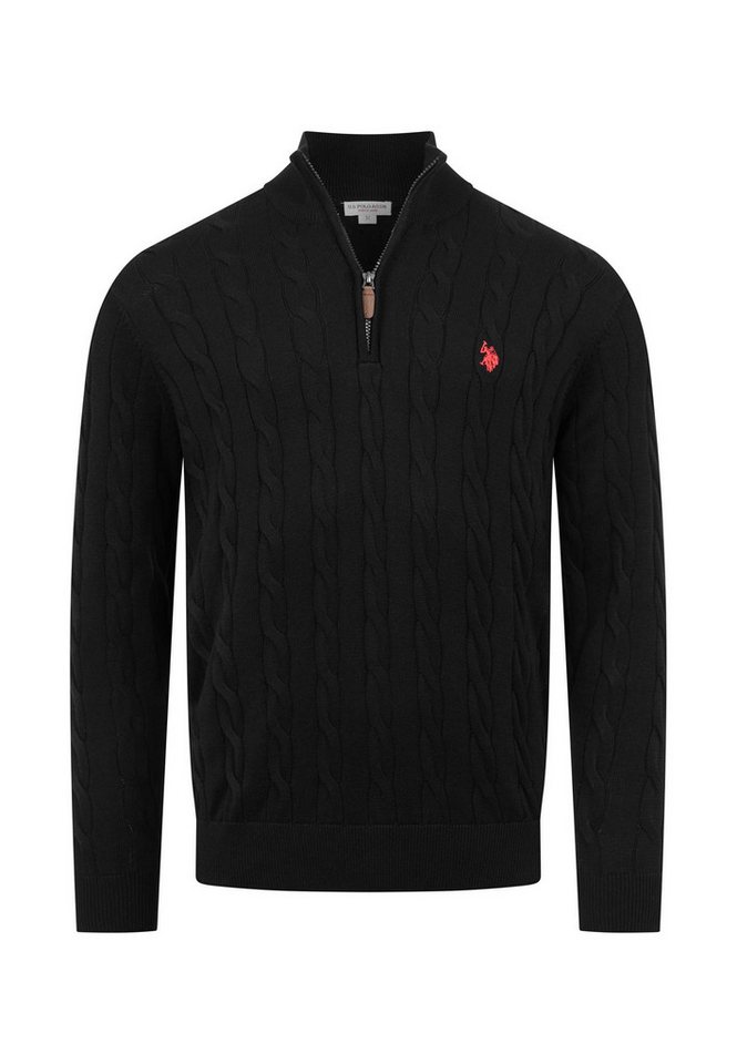 U.S. Polo Assn. Rundhalspullover Herren Halfzip Pullover mit Zopfmuster und Stehkragen 100% Baumwolle, weich, klassischer Zopfstrick-Look mit Half-Zip – Bild 5 von 5