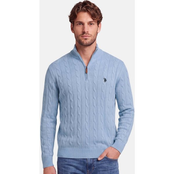 U.S. Polo Assn. Rundhalspullover Herren Halfzip Pullover mit Zopfmuster und Stehkragen 100% Baumwolle, weich, klassischer Zopfstrick-Look mit Half-Zip