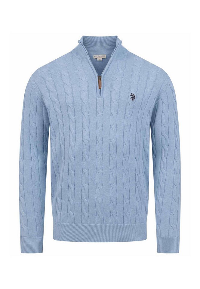 U.S. Polo Assn. Rundhalspullover Herren Halfzip Pullover mit Zopfmuster und Stehkragen 100% Baumwolle, weich, klassischer Zopfstrick-Look mit Half-Zip – Bild 5 von 5