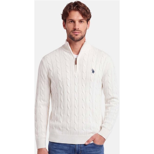 U.S. Polo Assn. Rundhalspullover Herren Halfzip Pullover mit Zopfmuster und Stehkragen 100% Baumwolle, weich, klassischer Zopfstrick-Look mit Half-Zip