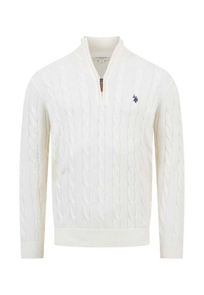 U.S. Polo Assn. Rundhalspullover Herren Halfzip Pullover mit Zopfmuster und Stehkragen 100% Baumwolle, weich, klassischer Zopfstrick-Look mit Half-Zip – Bild 5 von 5