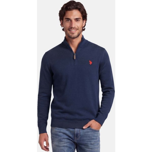 U.S. Polo Assn. Stehkragenpullover USKnooxx – Herren Half-Zip Strickpullover Baumwoll-Viskose-Mix, weiche Qualität und sportiver Look