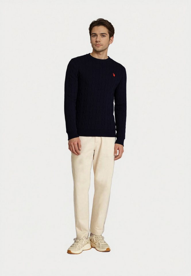 U.S. Polo Assn. Strickpullover Pullover Rundhals Feinstrick Zopfmuster (1-tlg) – Bild 2 von 5