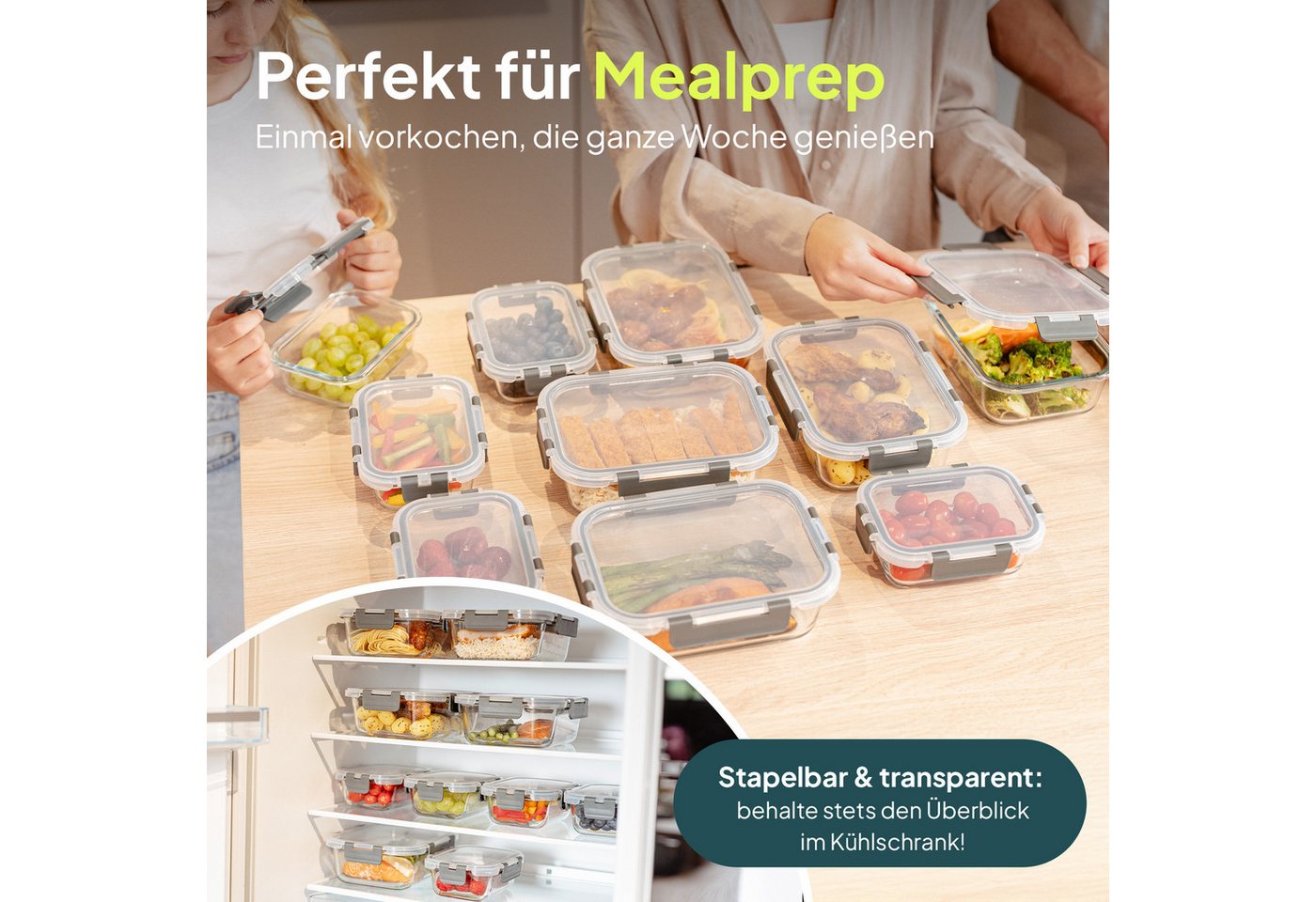uandu home Frischhaltedose Glasbehälter mit Deckel, Frischhaltedosen Glas mit Deckel, (glasdosen mit deckel set, glas tupper mit deckel, glass food container, f – Bild 4 von 5