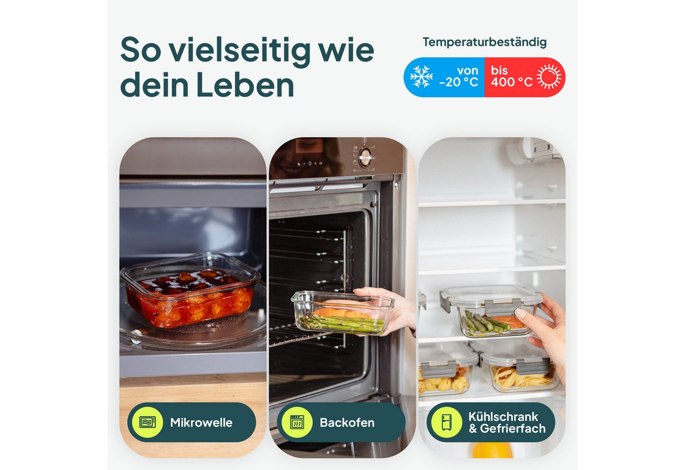 uandu home Frischhaltedose Glasbehälter mit Deckel, Frischhaltedosen Glas mit Deckel, (glasdosen mit deckel set, glas tupper mit deckel, glass food container, f – Bild 5 von 5