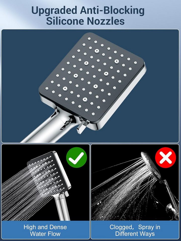 UE Stock Handbrause Universal 6 Modi Handbrause Duschkopf mit150cm Schlauch Silber Schwarz, (2-tlg), ideal für entspannende Duschen – Bild 3 von 5