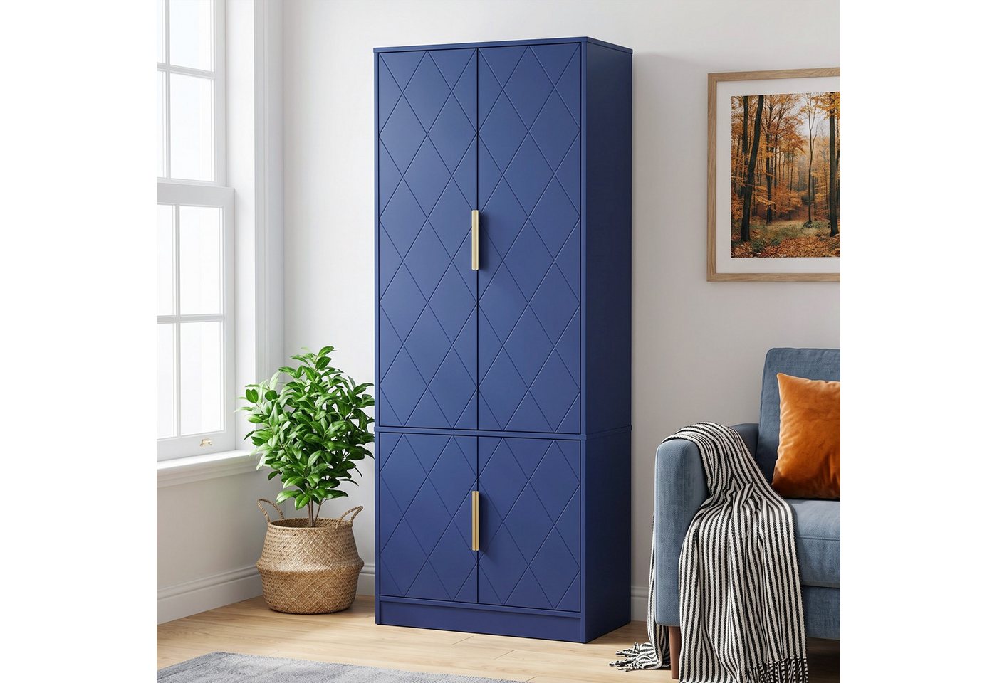 UEV Hochschrank mit 4 Türen, Kücheschrank, Mehrzweckschrank 60x30x150cm (Schuhschrank verschiedenen, Wohnzimmerschrank Stauraumschrank Flurschrank) Vorratsschra – Bild 2 von 5