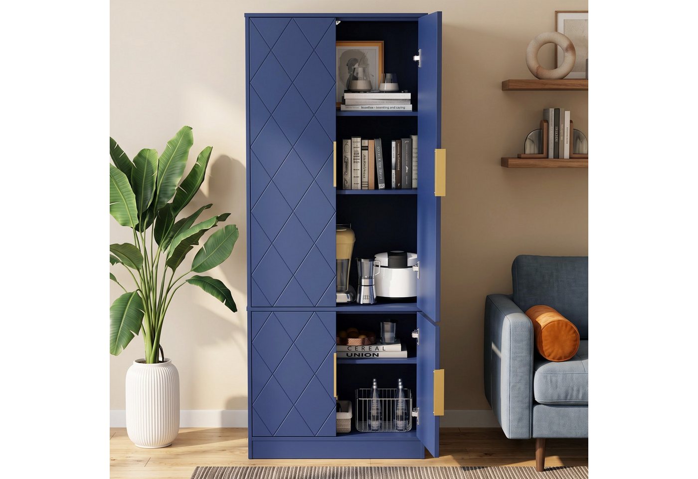 UEV Hochschrank mit 4 Türen, Kücheschrank, Mehrzweckschrank 60x30x150cm (Schuhschrank verschiedenen, Wohnzimmerschrank Stauraumschrank Flurschrank) Vorratsschra – Bild 3 von 5