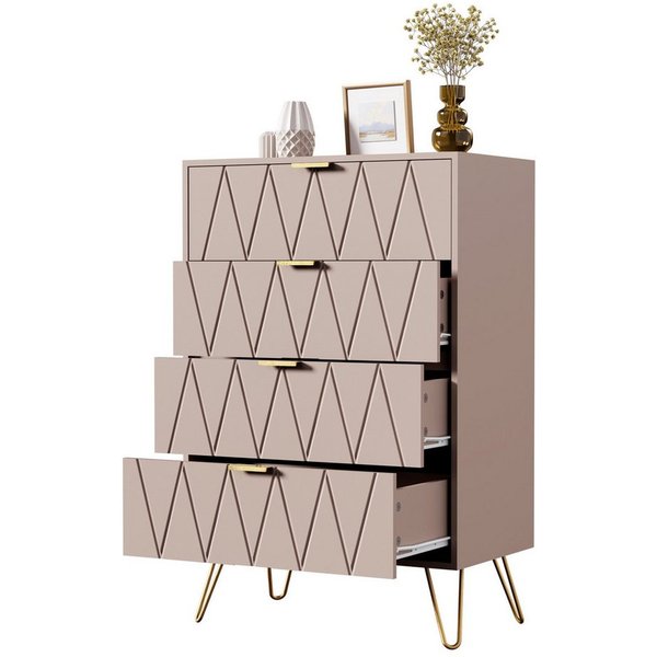 UEV Kommode mit 4 Schubladen, Sideboard für Schlafzimmer,Wohnzimmer (Mehrzweckschrank aus Holz, 60 x 34 x 91 cm), Aufbewahrungskommode, Schrank für Wohnzimmer,S
