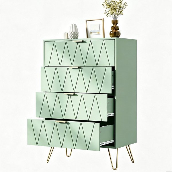 UEV Kommode mit 4 Schubladen, Sideboard für Schlafzimmer,Wohnzimmer (Mehrzweckschrank aus Holz, 60 x 34 x 91 cm), Aufbewahrungskommode, Schrank für Wohnzimmer,S