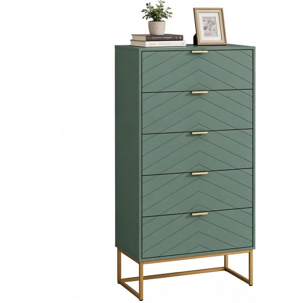 UEV Kommode mit 5 Schublanden, Sideboard, Schubladenschrank, Schmal kommode modern (60x34x110cm, Schrank für Wohnzimmer Schlafzimmer Flur Büro), mit Kippschutz 