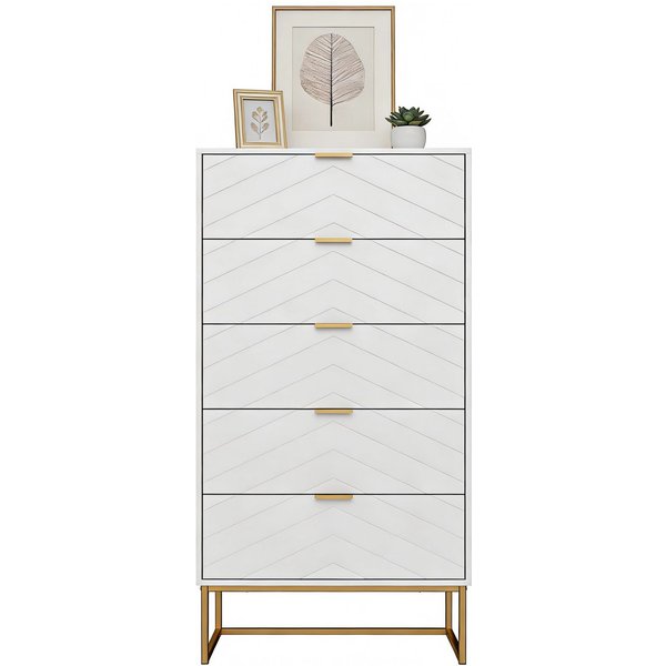 UEV Kommode mit 5 Schublanden, Sideboard, Schubladenschrank, Schmal kommode modern (60x34x110cm, Schrank für Wohnzimmer Schlafzimmer Flur Büro), mit Kippschutz 