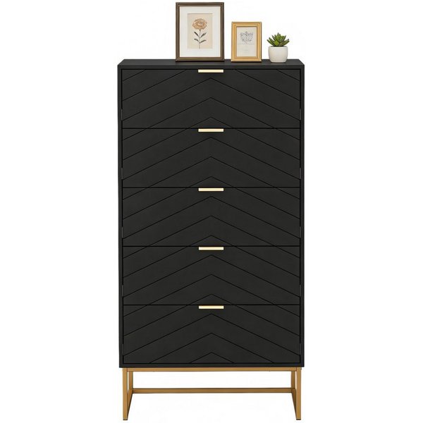 UEV Kommode mit 5 Schublanden, Sideboard, Schubladenschrank, Schmal kommode modern (60x34x110cm, Schrank für Wohnzimmer Schlafzimmer Flur Büro), mit Kippschutz 