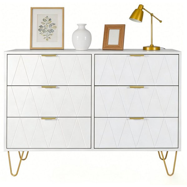UEV Kommode mit 6 Schubladen, Sideboard für Wohnzimmer Schlafzimmer (Highboard, Sideboard mit Schubladen, Schmal kommode, 100 x 34 x 73 cm Mehrzweckschrank), Kü