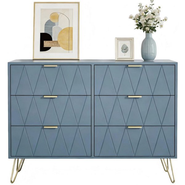 UEV Kommode mit 6 Schubladen, Sideboard für Wohnzimmer Schlafzimmer (Highboard, Sideboard mit Schubladen, Schmal kommode, 100 x 34 x 73 cm Mehrzweckschrank), Kü