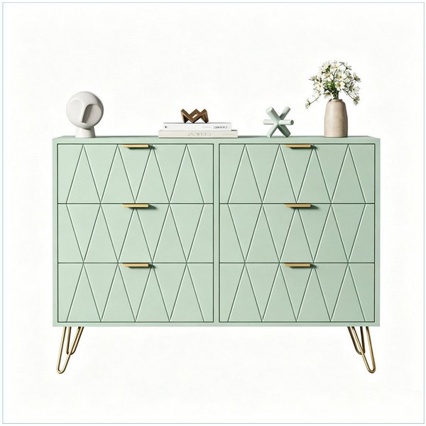 UEV Kommode mit 6 Schubladen, Sideboard für Wohnzimmer Schlafzimmer (Highboard, Sideboard mit Schubladen, Schmal kommode, 100 x 34 x 73 cm Mehrzweckschrank), Kü