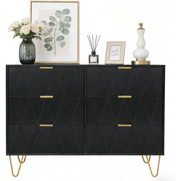 UEV Kommode mit 6 Schubladen, Sideboard für Wohnzimmer Schlafzimmer (Highboard, Sideboard mit Schubladen, Schmal kommode, 100 x 34 x 73 cm Mehrzweckschrank), Kü