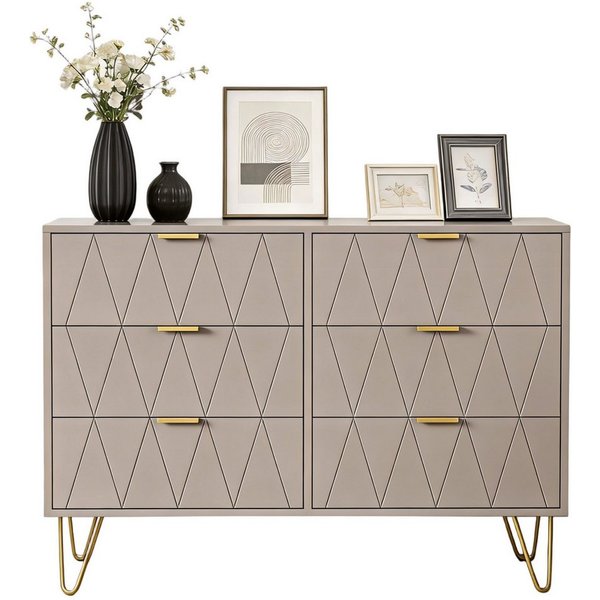 UEV Kommode mit 6 Schubladen, Sideboard für Wohnzimmer Schlafzimmer (Highboard, Sideboard mit Schubladen, Schmal kommode, 100 x 34 x 73 cm Mehrzweckschrank), Kü
