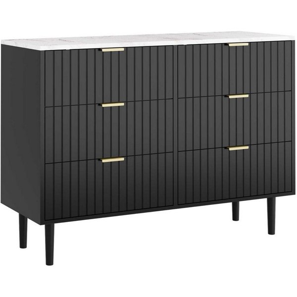 UEV Kommode mit 6 Schubladen Sideboard TV Board für Wohnzimmer,Schlafzimmer (Schrank mit Füße/Metallgriffe, Aufbewahrungsschrank viel Stauraum Highboard Schmal 