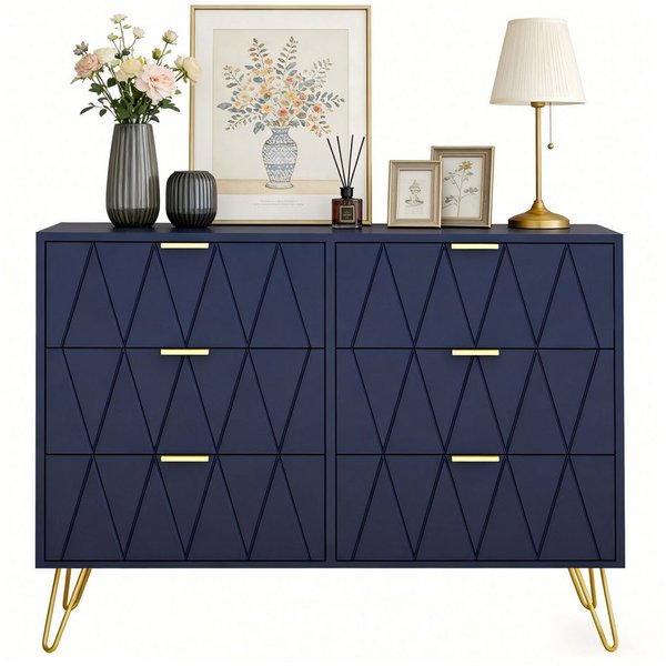 UEV Kommode mit 6 Schubladen, Sideboard für Wohnzimmer Schlafzimmer (Highboard, Sideboard mit Schubladen, Schmal kommode, 100 x 34 x 73 cm Mehrzweckschrank), Kü