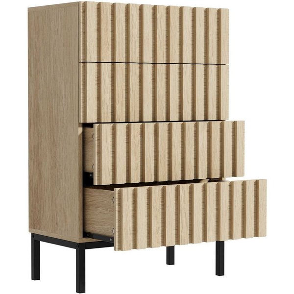 UEV Kommode schmal mit 4/5 Schublanden, Sideboard Beistellschrank Buffet (Aufbewahrungskommode, Mehrzweckschrank aus Holz(Natur/Schwarz/Dunkelbraun), Schrank fü