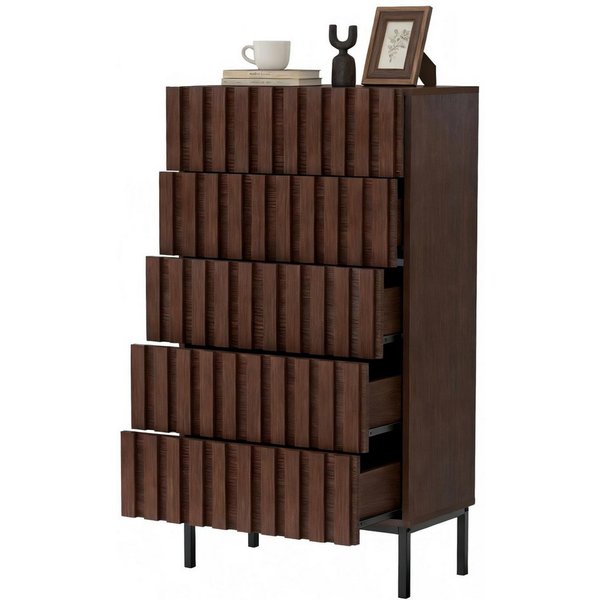 UEV Kommode schmal mit 4/5 Schublanden, Sideboard Beistellschrank Buffet (Aufbewahrungskommode, Mehrzweckschrank aus Holz(Natur/Schwarz/Dunkelbraun), Schrank fü