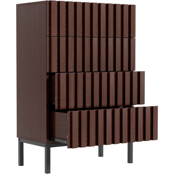 UEV Kommode schmal mit 4/5 Schublanden, Sideboard Beistellschrank Buffet (Aufbewahrungskommode, Mehrzweckschrank aus Holz(Natur/Schwarz/Dunkelbraun), Schrank fü