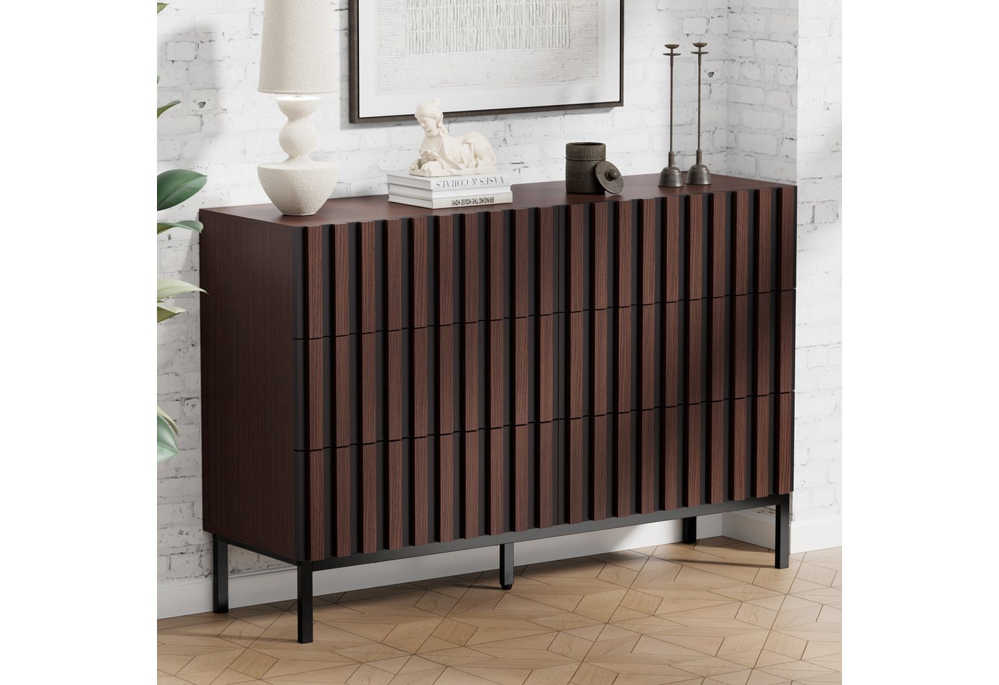 UEV Kommode schmal mit Schubladen, Sideboard für Wohnzimmer Schlafzimmer Flur (Packung, Aufbewahrungsschrank), Kippsicherung, Aufbewahrungskommode, TV Board Sch – Bild 2 von 5