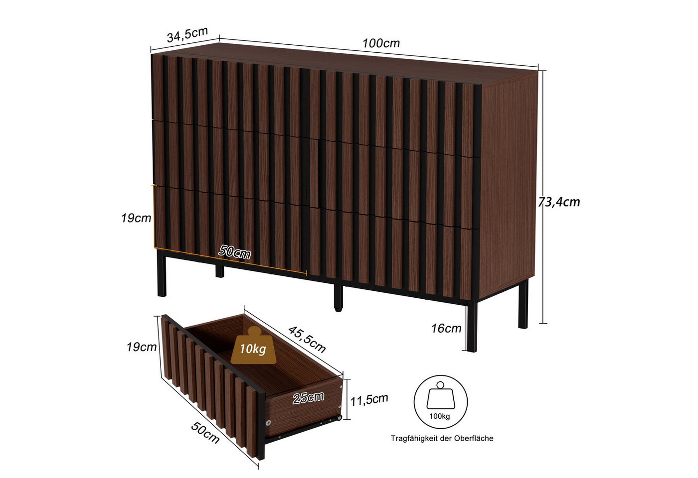 UEV Kommode schmal mit Schubladen, Sideboard für Wohnzimmer Schlafzimmer Flur (Packung, Aufbewahrungsschrank), Kippsicherung, Aufbewahrungskommode, TV Board Sch – Bild 3 von 5