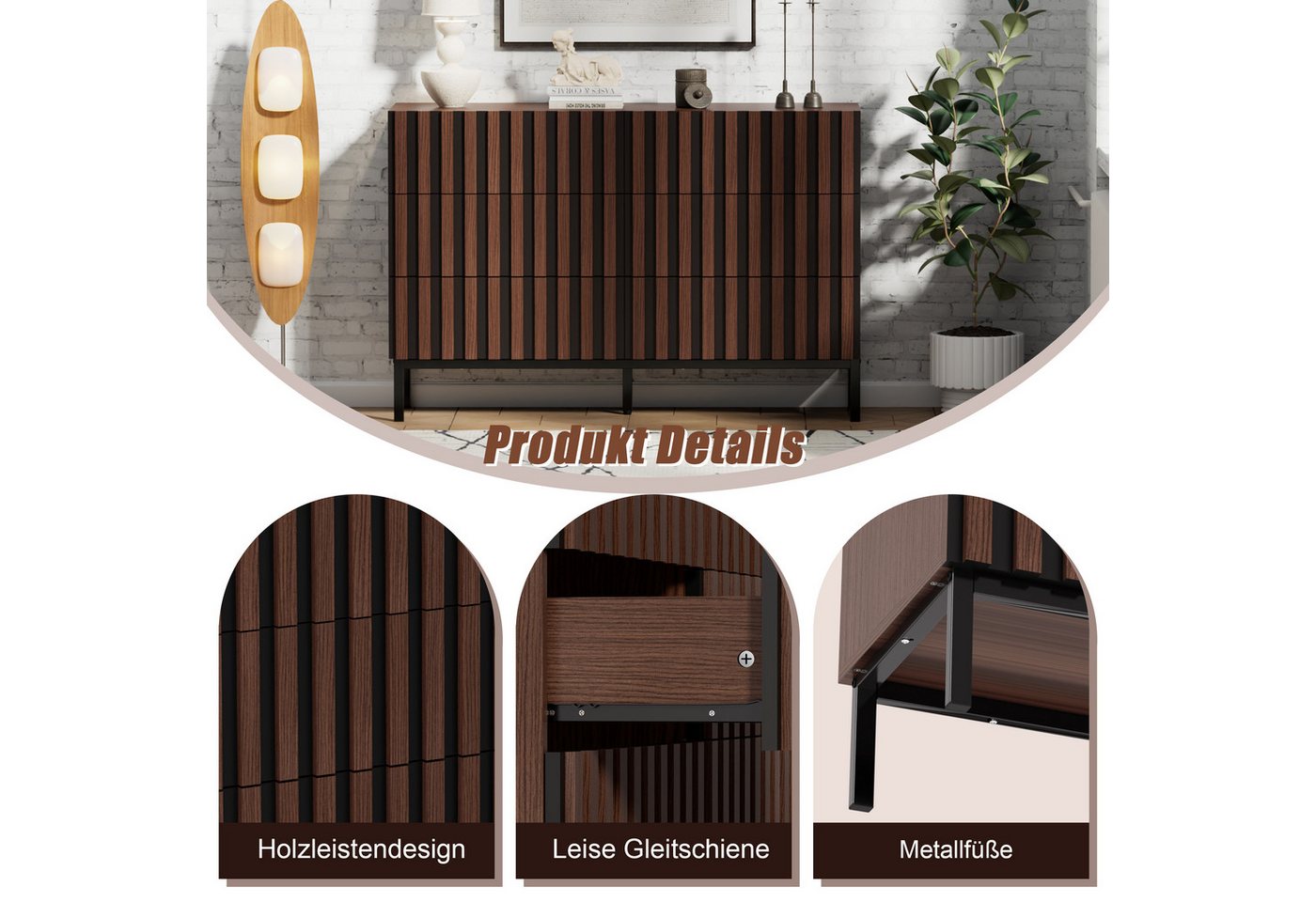 UEV Kommode schmal mit Schubladen, Sideboard für Wohnzimmer Schlafzimmer Flur (Packung, Aufbewahrungsschrank), Kippsicherung, Aufbewahrungskommode, TV Board Sch – Bild 5 von 5